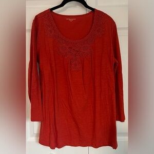 Laura Scott 3/4 Sleeved Top with Embroidered Collar